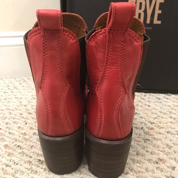 🆕 FRYE red leather sabrina heel ankle boot bootie - Picture 5 of 7